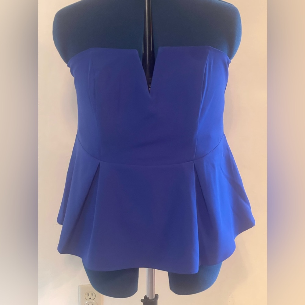 City Chic Royal Blue Strapless Peplum Deep-V Corset Top NWT